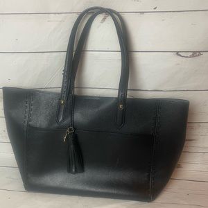 Cole Haan Black Pebbled Leather Large Tote Shoulder Handbag Topstitching